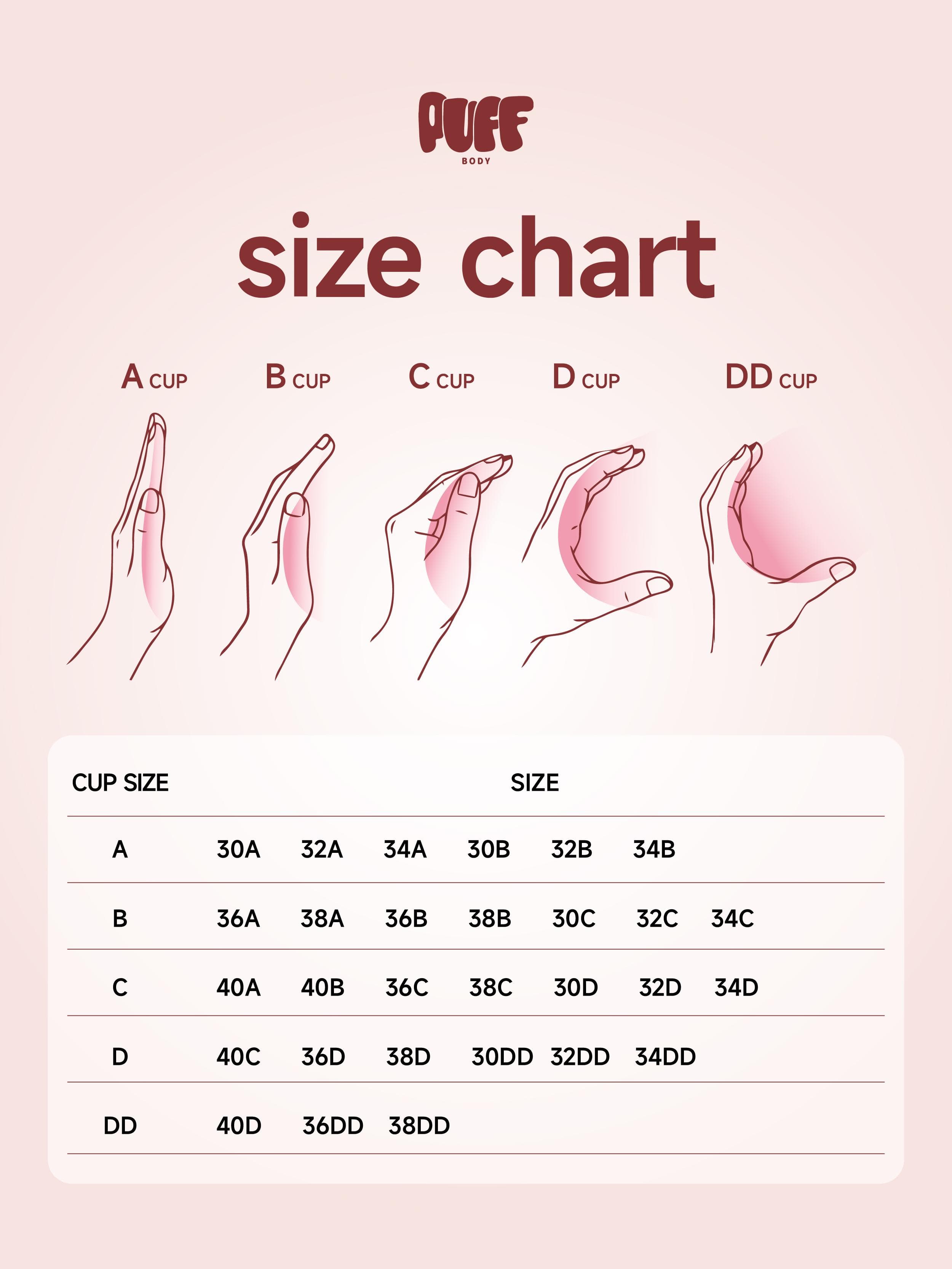 PUFF adhesive bra size chart